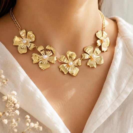 Colar conjunto de flores aço inoxidável